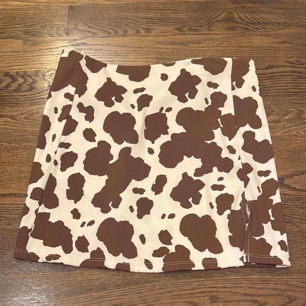 Brown and White Cow Print Skirt